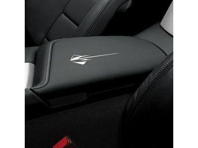 GM 84539748 Floor Console Lid in Jet Black Leather with Light Gray Stitching and Stingray Logo