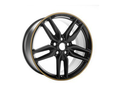 GM 19302120 20x10-Inch Aluminum 5-Split-Spoke Rear Wheel in Black with Yellow Stripe