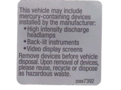 Buick 20887392 Caution Label