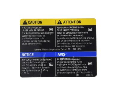 Pontiac 25831315 A/C Label