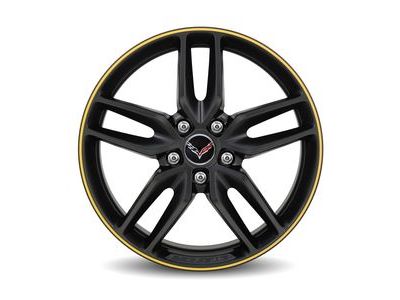 GM 19302119 19x8.5-Inch Aluminum 5-Split-Spoke Front Wheel in Black with Yellow Stripe