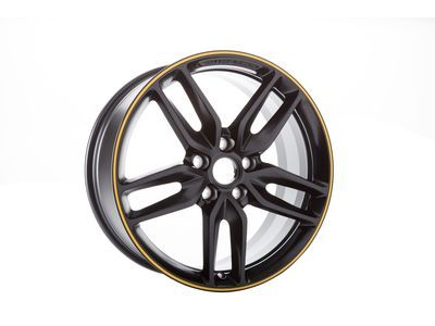 GM 19302119 19x8.5-Inch Aluminum 5-Split-Spoke Front Wheel in Black with Yellow Stripe