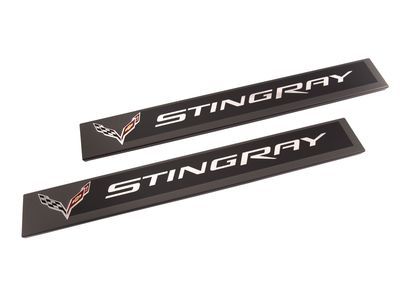 GM 23487387 Front Door Sill Plates in Stainless Steel with Crossed Flags Logo and Stingray Script