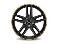 GM 19302119 19x8.5-Inch Aluminum 5-Split-Spoke Front Wheel in Black with Yellow Stripe