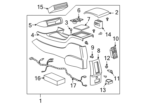 GM 15004095 Compartment Assembly, Front Floor Console *Graphite