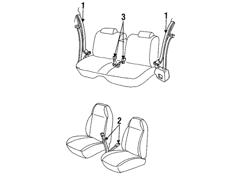 GM 12517284 Front Seat Center & Driv/Pass Buckle Belt Kit *Red