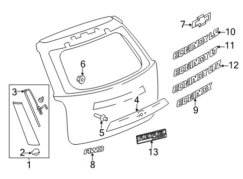 2012 Chevy Equinox Applique Assembly, Rear Closure Center *Bright Chromm Diagram for 84048500