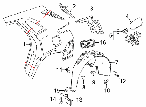 2020 Cadillac XT5 Quarter Panel & Components Diagram