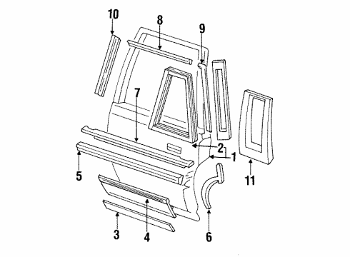 1991 Cadillac Brougham Molding, Scalp Rear Door Window Frame Upper Diagram for 20688585