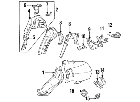 1997 Oldsmobile Aurora Panel Assembly, Rear Wheelhouse Inner Diagram for 25622890