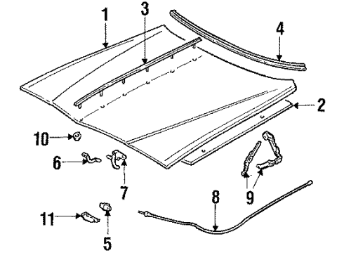 1986 Pontiac Grand Prix Molding Asm,Hood Rear Diagram for 10013537