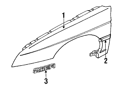 1990 Chevy Corsica Plate Assembly, Front Fender Name Diagram for 10116128