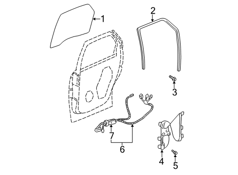 2002 Buick Rendezvous Harn Assembly, Rear Side Door Ajar Indicator Switch&Courtesy Lamp&Power Window Door Diagram for 10316472