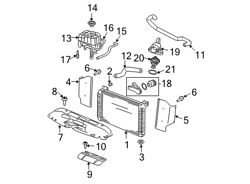 2000 GMC Yukon XL 1500 Radiator & Components Diagram