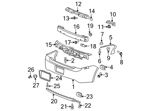 2009 Chevy Malibu Bracket,Rear Bumper Fascia Center Diagram for 25925949