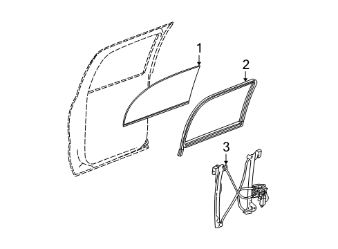 2006 Chevy Avalanche 1500 Rear Door - Glass & Hardware Diagram