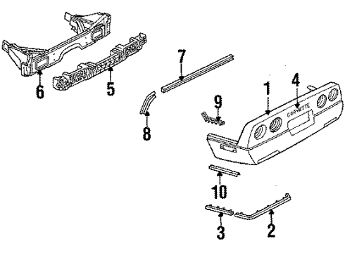 1990 Chevy Corvette Plate, Rear Bumper Fascia Name *Blu Nassau/M Diagram for 10146444