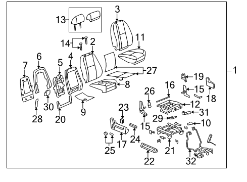 2009 Chevy Avalanche Seat Assembly, Pass *Ebony Diagram for 25978490