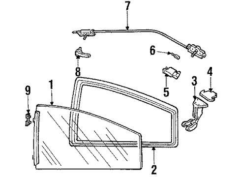 1986 Chevy Cavalier Quarter Panel - Glass & Hardware Diagram