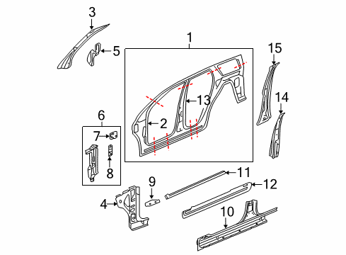 2004 Saturn Vue Center Pillar, Hinge Pillar, Rocker, Uniside Diagram