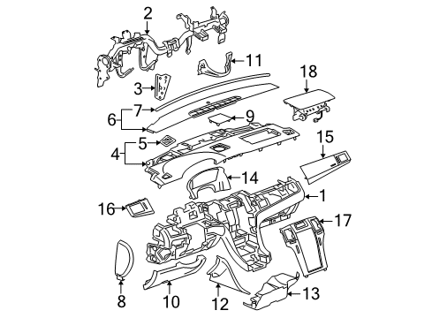 2008 Cadillac Escalade EXT Bolster Assembly, Instrument Panel Driver Knee *Vy Light Cashme Diagram for 15930070