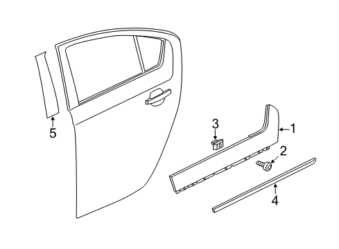 2013 Chevy Volt Tape,Rear Side Door Window Frame Front Blackout *Coarse Grain Finish Diagram for 19351550