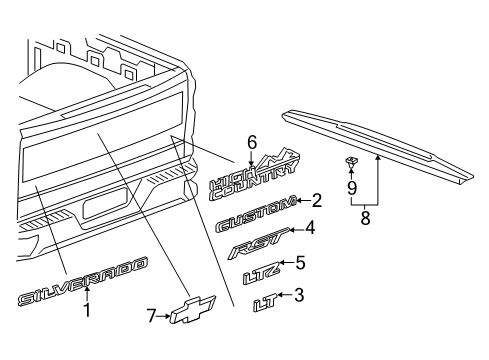 2021 Chevy Silverado 1500 Exterior Trim - Pick Up Box Diagram 17 - Thumbnail