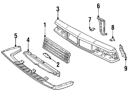 1987 Chevy Celebrity Radiator Grille Emblem Assembly Diagram for 10047619