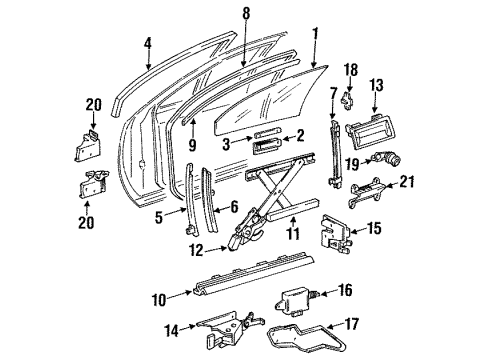 1994 Buick Roadmaster Front Door - Glass & Hardware Diagram