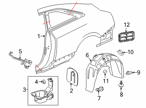 2016 Cadillac ATS Liner Assembly, Rear Wheelhouse Diagram for 23278390