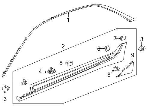 2019 Cadillac CTS Molding Assembly, Body Side Window Reveal Diagram for 84337904