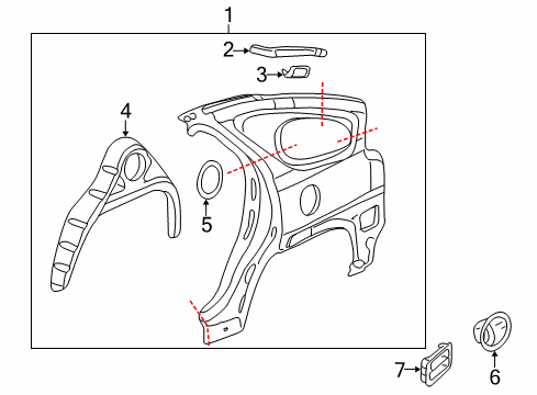 2001 Pontiac Aztek Quarter Panel & Components Diagram