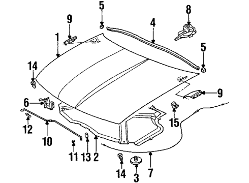 1997 Saturn SW1 Hood & Components Diagram