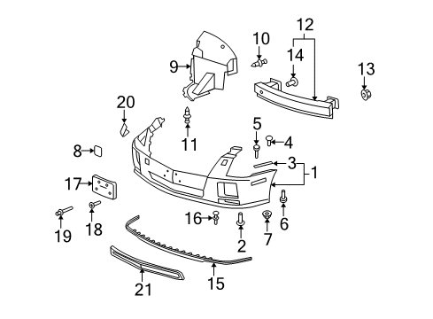 2009 Cadillac STS Extension,Front Bumper Fascia Diagram for 25771066