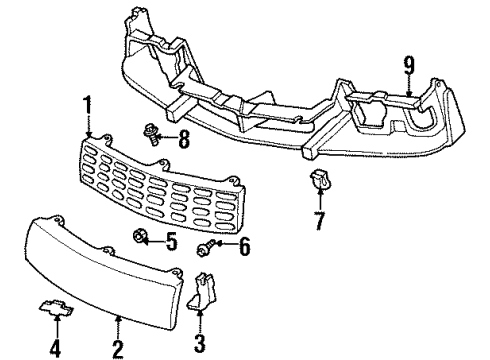 1992 Chevy Beretta Grille & Components Diagram