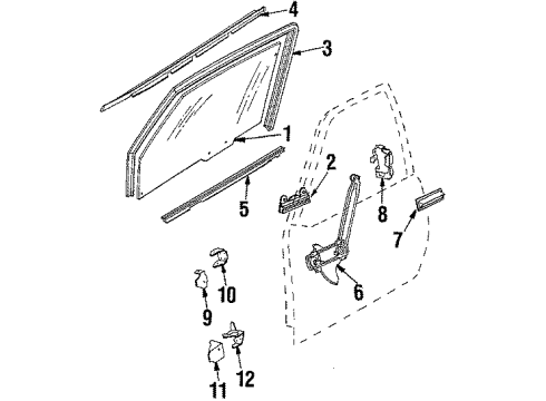 1987 Pontiac Sunbird Front Door - Glass & Hardware Diagram