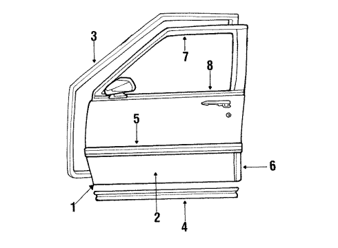 1990 Pontiac Bonneville Molding Assembly, Front Side Door Window Frame Scalp Diagram for 25551388