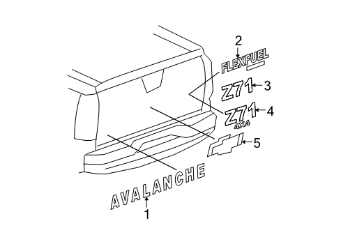 2007 Chevy Avalanche Exterior Trim - Tail Gate Diagram