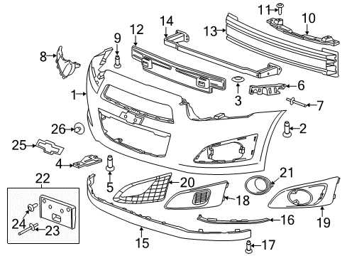 2016 Chevy Sonic Radiator Grille Emblem Assembly Diagram for 95474511