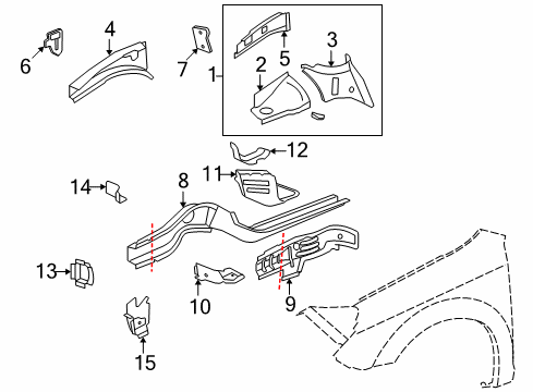 2009 Saturn Aura Structural Components & Rails Diagram 2 - Thumbnail