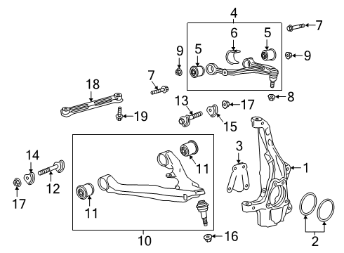 2020 GMC Sierra 1500 Front Suspension Components, Lower Control Arm, Upper Control Arm, Stabilizer Bar Diagram