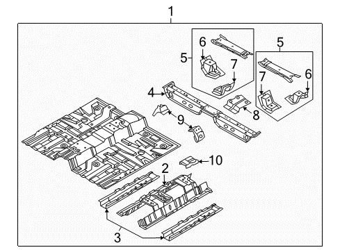 2009 Chevy Aveo Pillars, Rocker & Floor - Floor & Rails Diagram