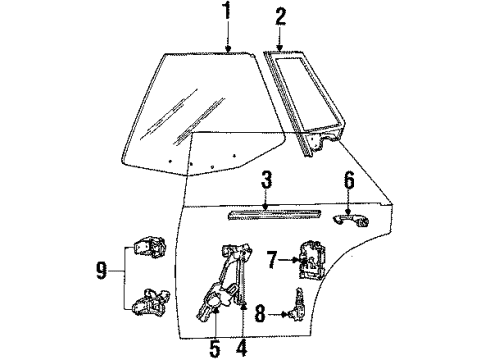 1985 Cadillac Seville Rear Door - Glass & Hardware Diagram