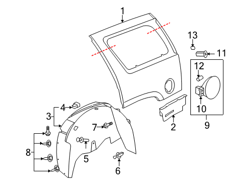 2008 Chevy Tahoe Liner, Rear Wheelhouse Panel Diagram for 15938666