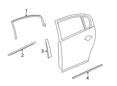 2006 Buick Lucerne Applique Assembly, Rear Side Door Window Frame Front Diagram for 15839125