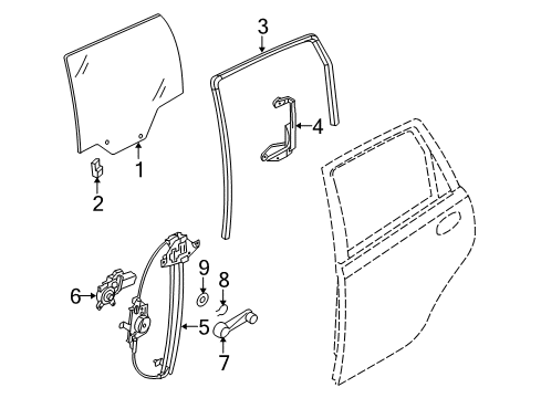 2009 Chevy Aveo5 Rear Door - Glass & Hardware Diagram