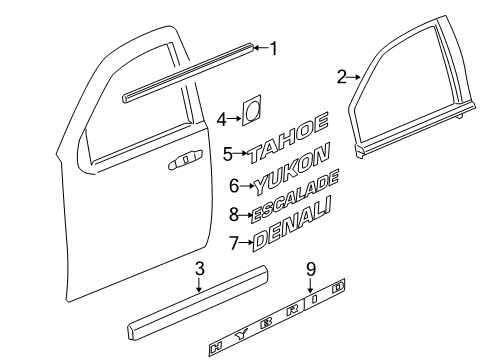 2013 GMC Yukon Exterior Trim - Front Door Diagram 1 - Thumbnail