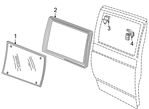 2000 Chevy Astro Side Loading Door - Glass & Hardware Diagram