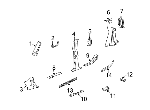 2005 Hummer H2 Interior Trim - Pillars, Rocker & Floor Diagram