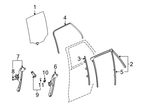 2005 Saturn Vue Window Asm,Rear Side Door Diagram for 22696795